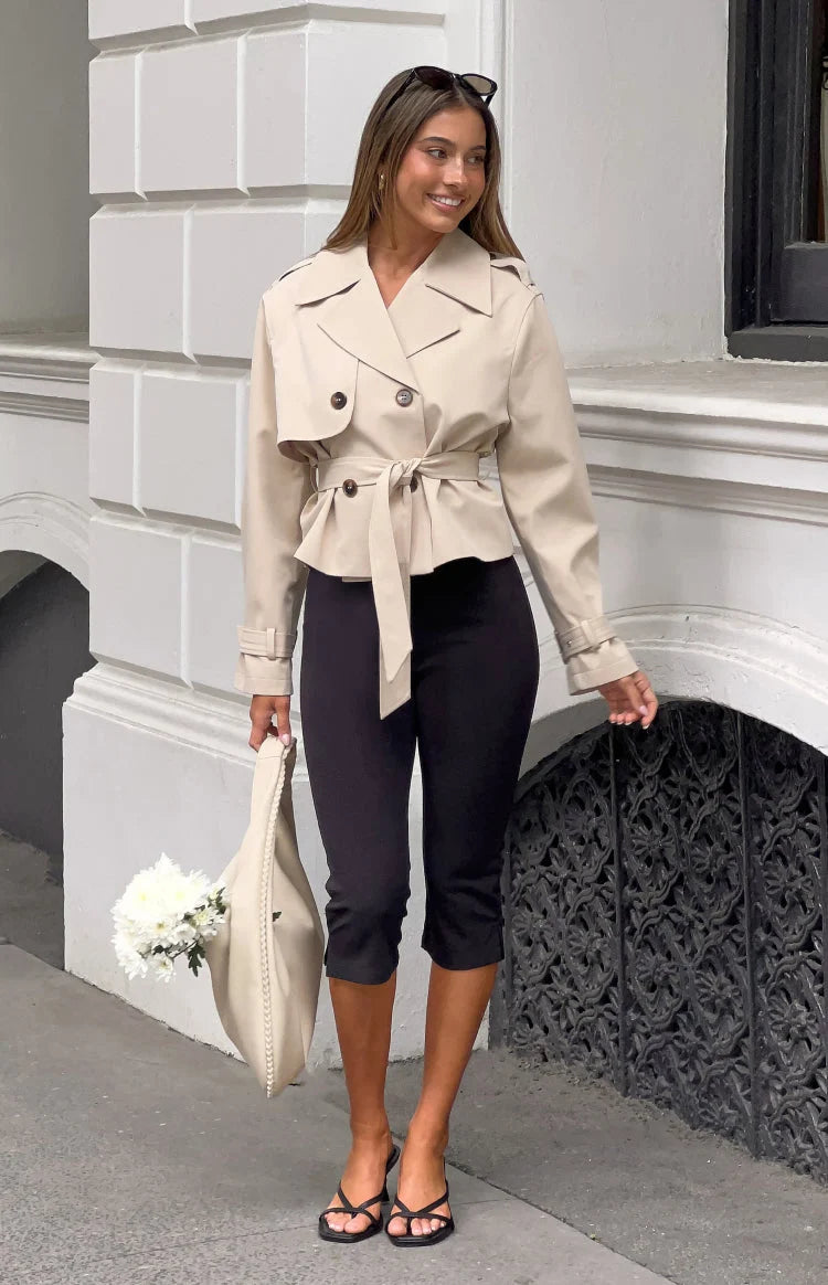 Wilda Cream Cropped Trench Coat Lightweight Outerwear 0