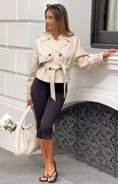Wilda Cream Cropped Trench Coat Lightweight Outerwear 2