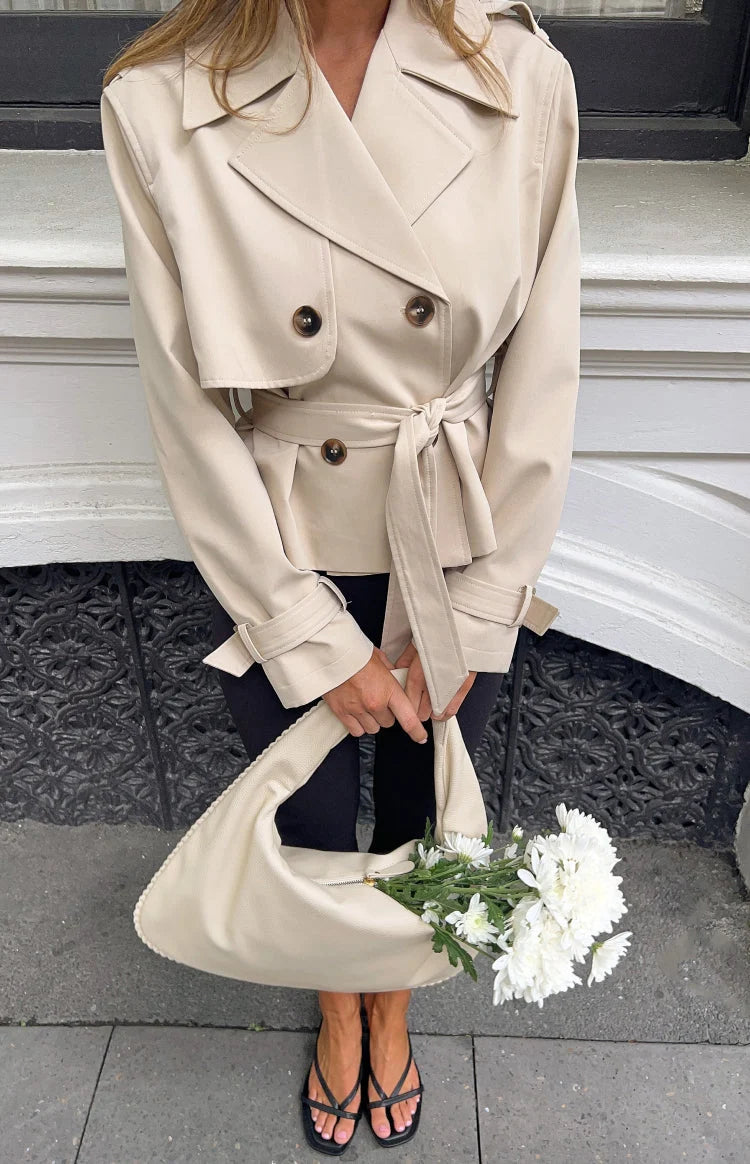 Wilda Cream Cropped Trench Coat Lightweight Outerwear 4