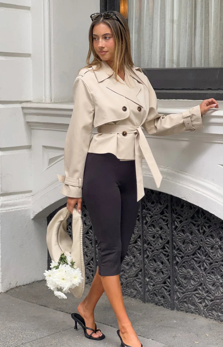 Wilda Cream Cropped Trench Coat Lightweight Outerwear 6