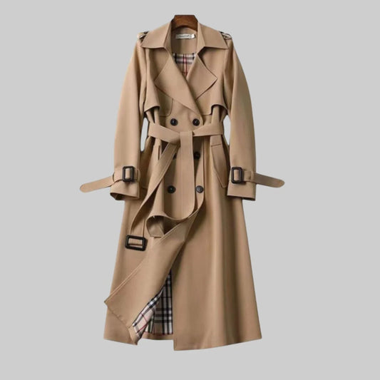 Women's Double-Breasted Midi Trench Coat with Belt 0