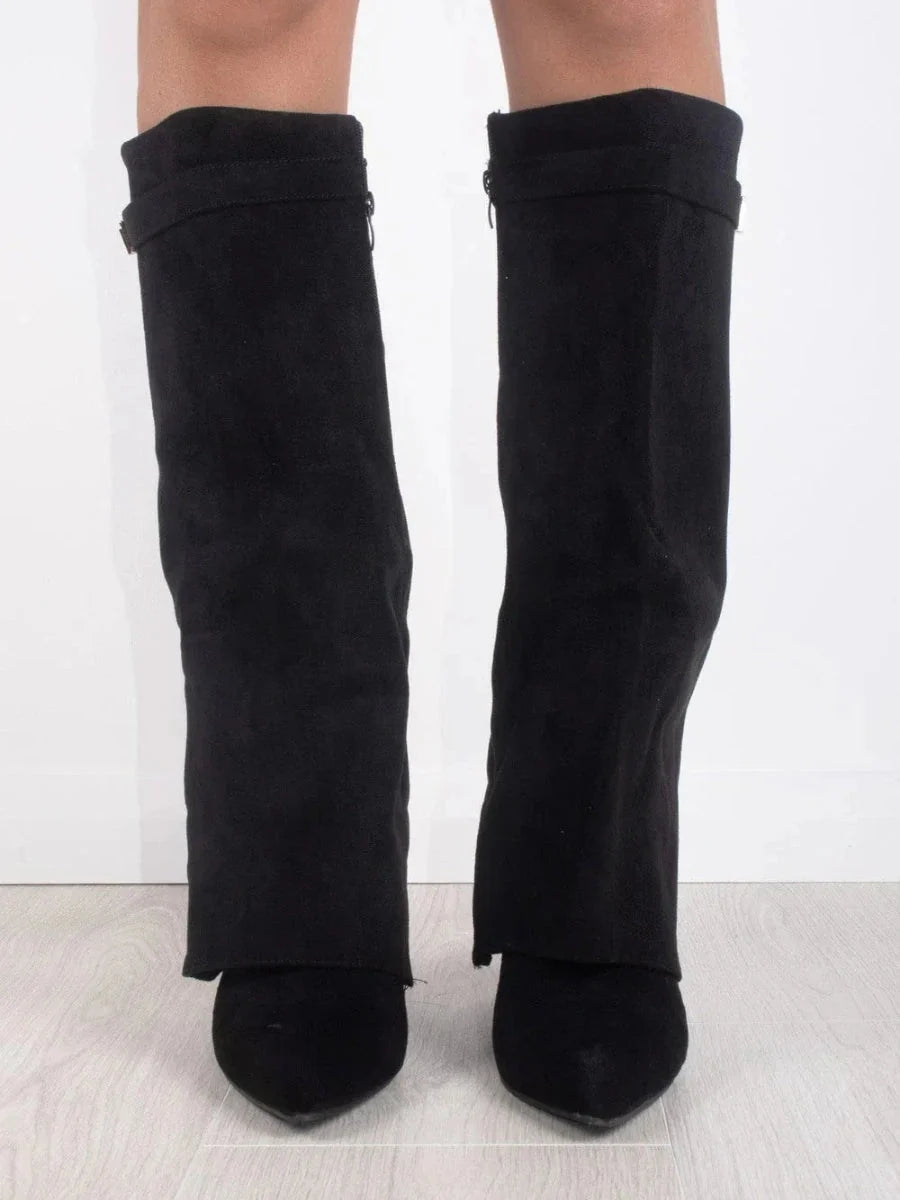 Women’s Fold-Over Suede Boots Black Gold Detail 4