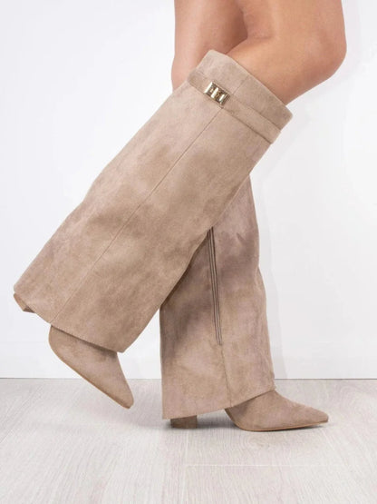 Women’s Fold-Over Suede Boots Black Gold Detail 6