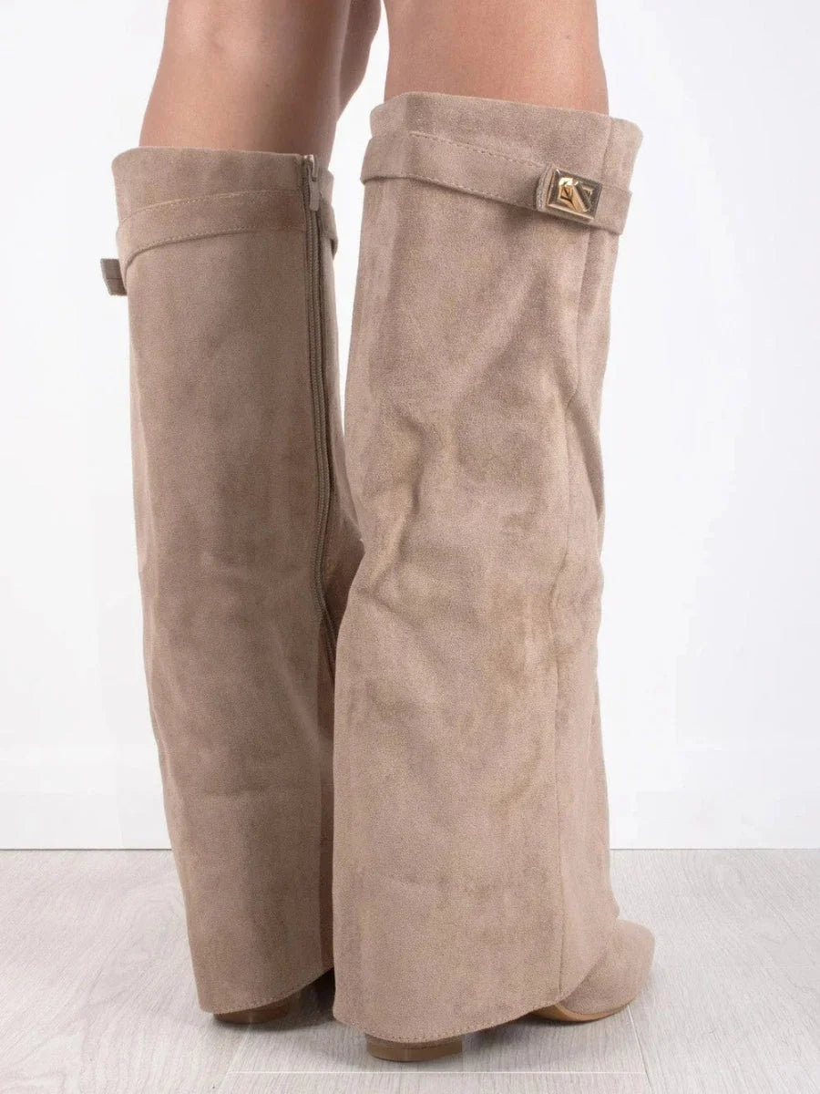 Women’s Fold-Over Suede Boots Black Gold Detail 8