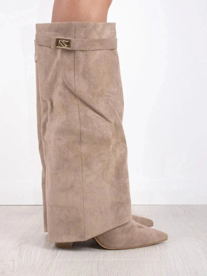 Women’s Fold-Over Suede Boots Black Gold Detail 9