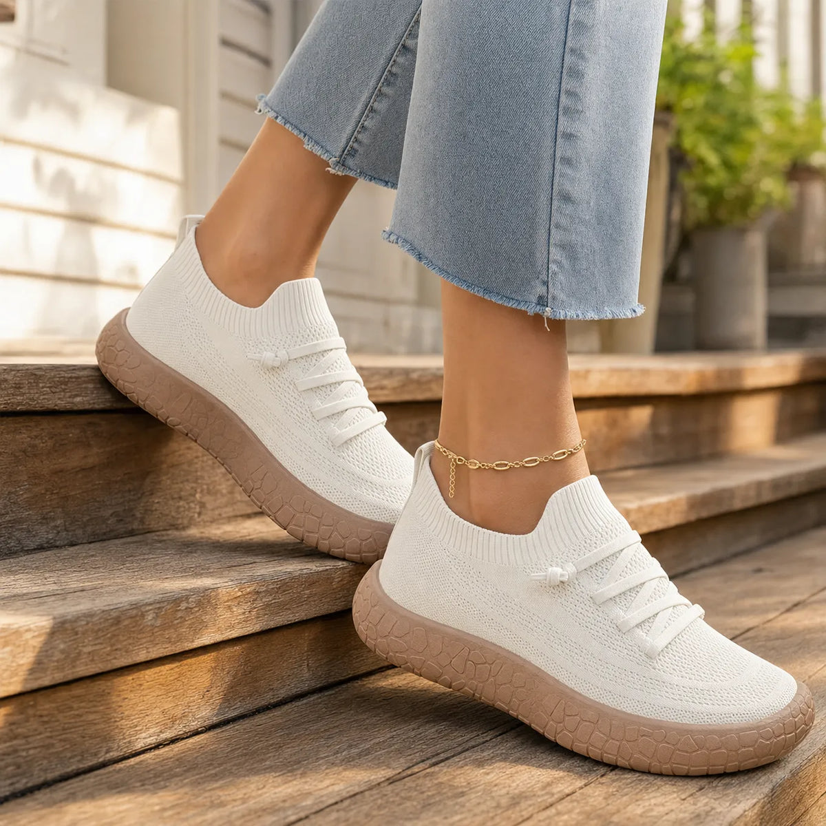 Women's Knit Slip-On Sneakers with Cushioned Chunky Sole 6