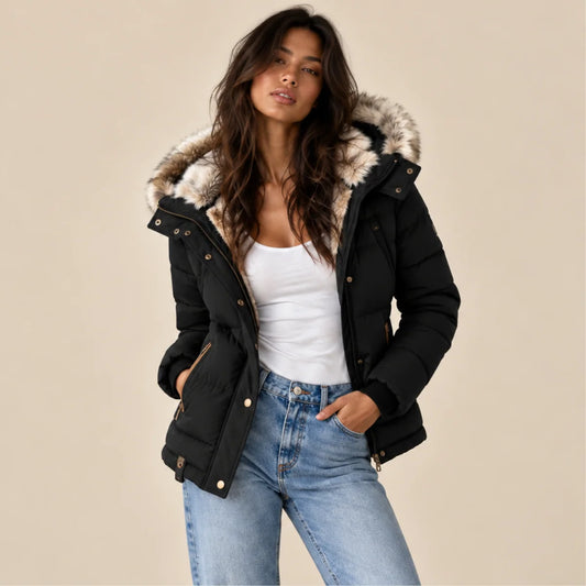 Women's Quilted Puffer Jacket Black Waterproof 0