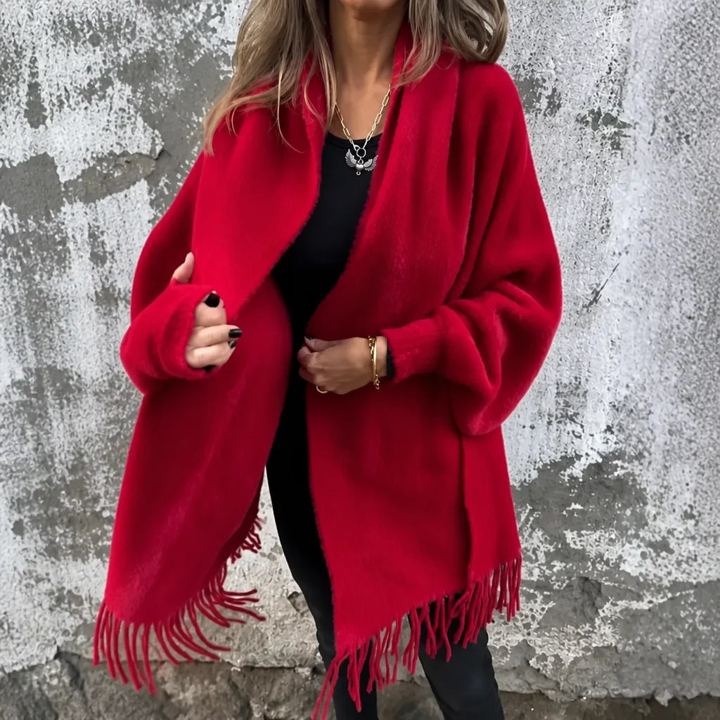 Wool Coat Women | Open-Front Shawl Collar Long Coat 0