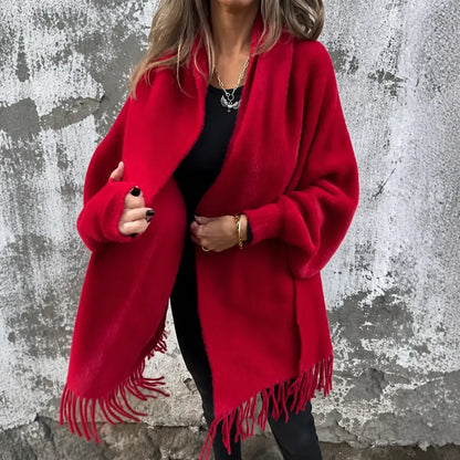 Wool Coat Women | Open-Front Shawl Collar Long Coat 0