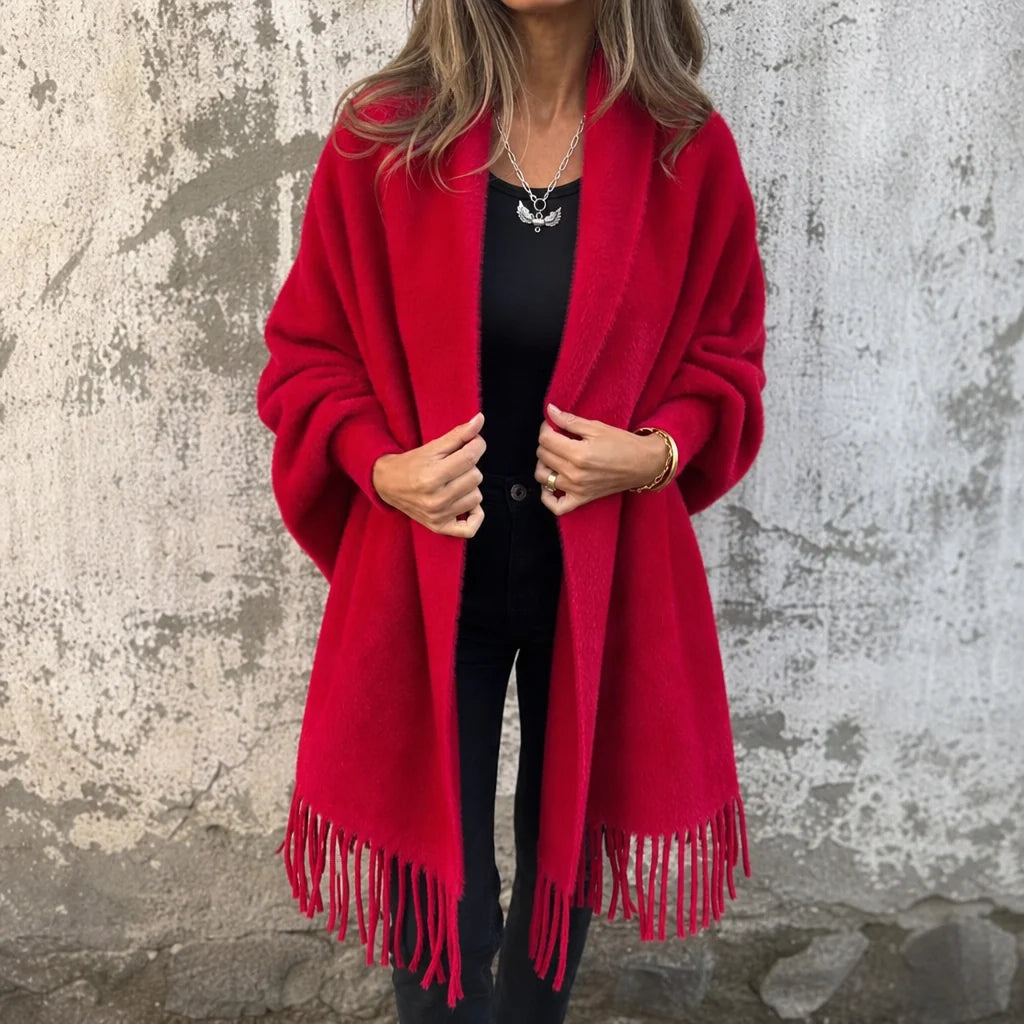 Wool Coat Women | Open-Front Shawl Collar Long Coat 1