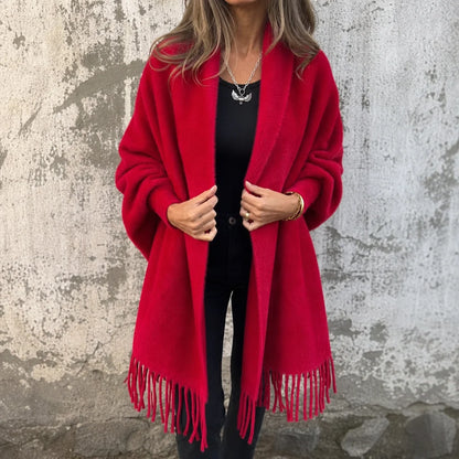 Wool Coat Women | Open-Front Shawl Collar Long Coat 1