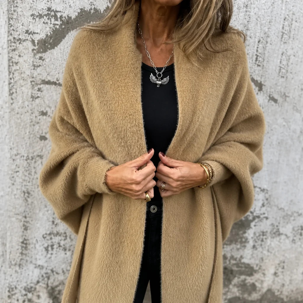 Wool Coat Women | Open-Front Shawl Collar Long Coat 10