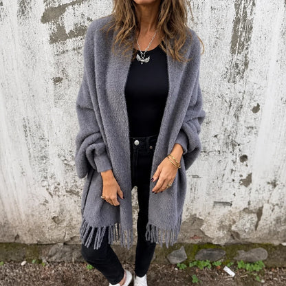 Wool Coat Women | Open-Front Shawl Collar Long Coat 12