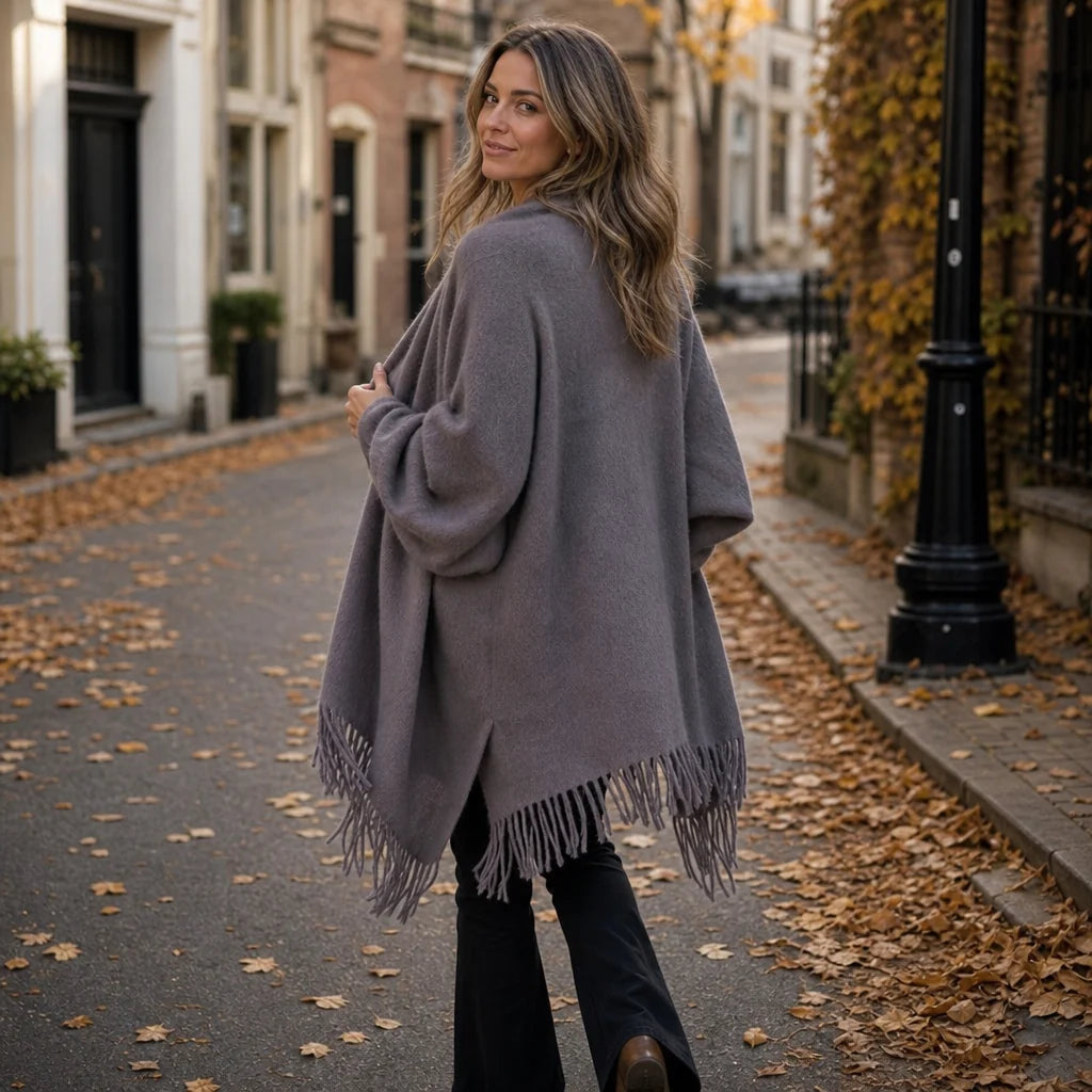 Wool Coat Women | Open-Front Shawl Collar Long Coat 5