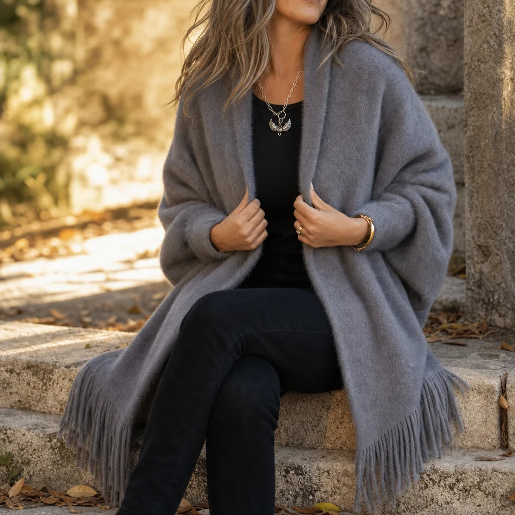 Wool Coat Women | Open-Front Shawl Collar Long Coat 6