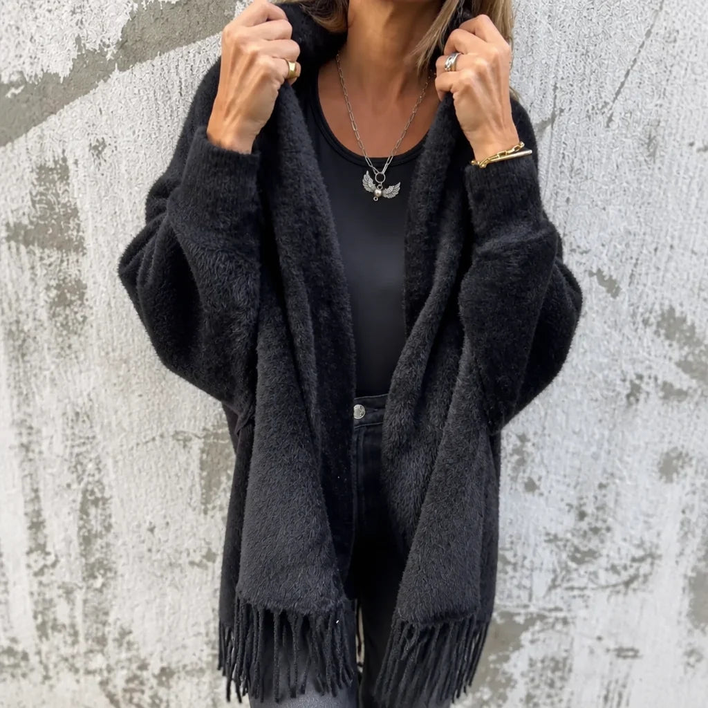 Wool Coat Women | Open-Front Shawl Collar Long Coat 9