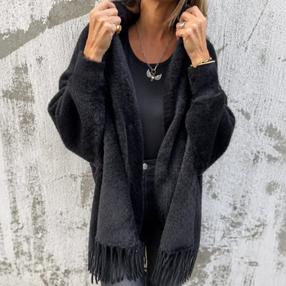 Wool Coat Women | Open-Front Shawl Collar Long Coat 9