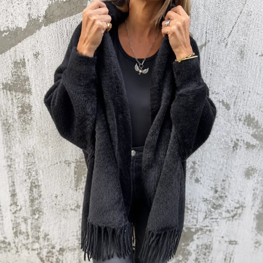 Wool Coat Women | Open-Front Shawl Collar Long Coat 9