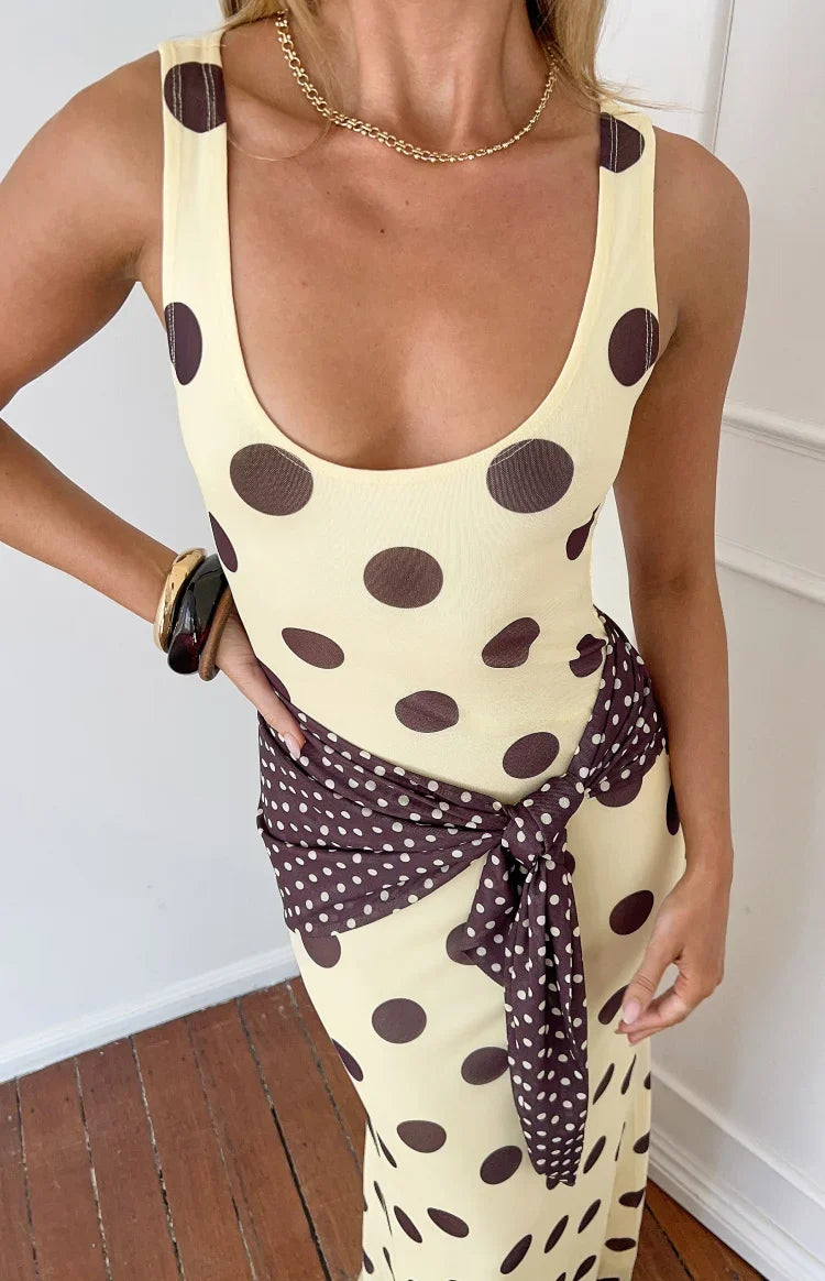 Yellow Polka Dot Maxi Dress | Women's Summer Dress 1