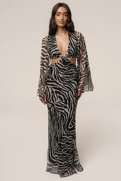 Zebra Print Maxi Dress | Women's Formal Wedding Guest Dresses 0
