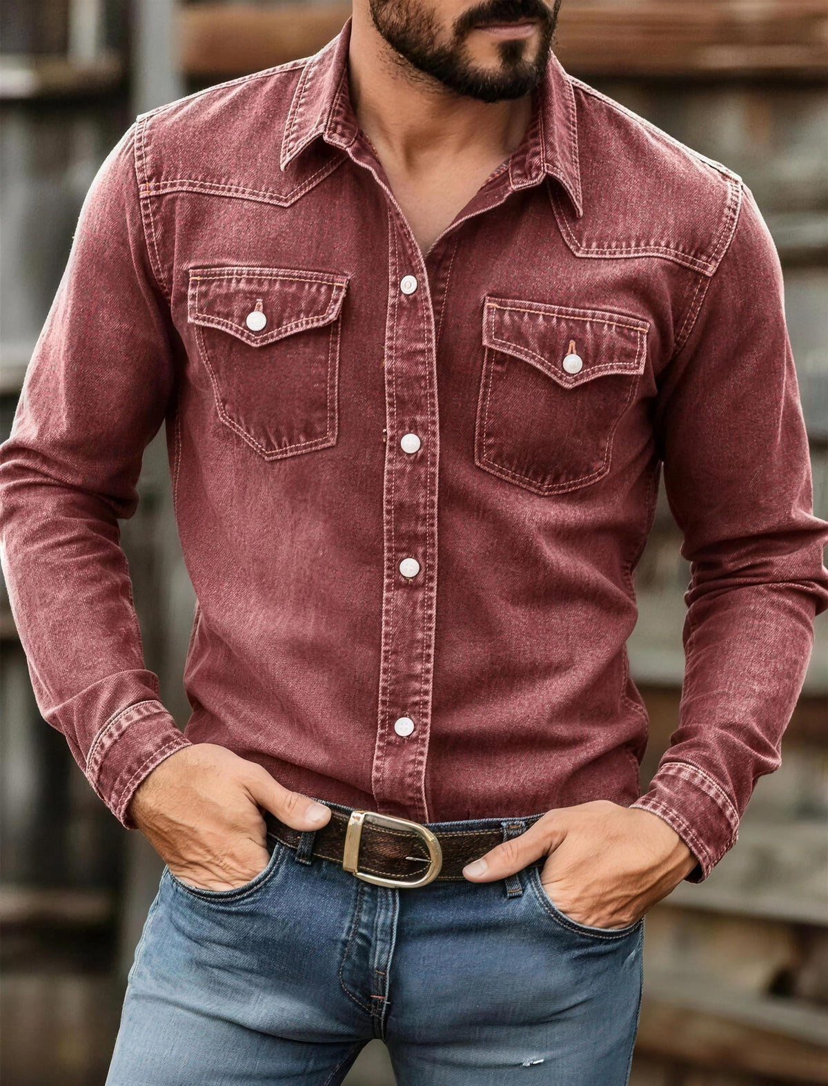 Ambretta | Men's Denim Button-Down Shirt Casual Fit 1
