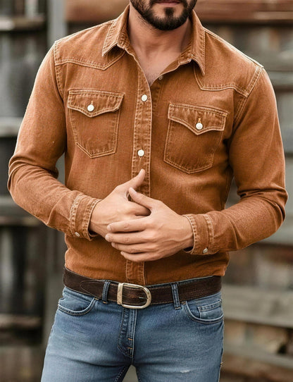 Ambretta | Men's Denim Button-Down Shirt Casual Fit 5