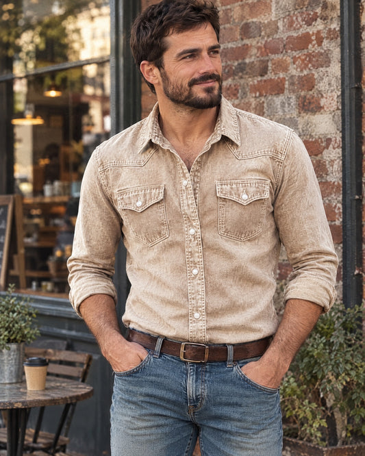 Ambretta | Men's Denim Button-Down Shirt Casual Fit – lifestyle