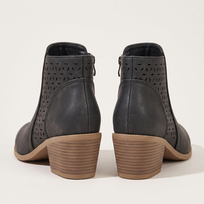 Women's cutout ankle boots in black, back view