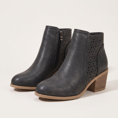 Women's cutout ankle boots in black, front view