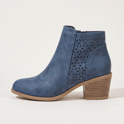 Women's cutout ankle boots in blue, side view