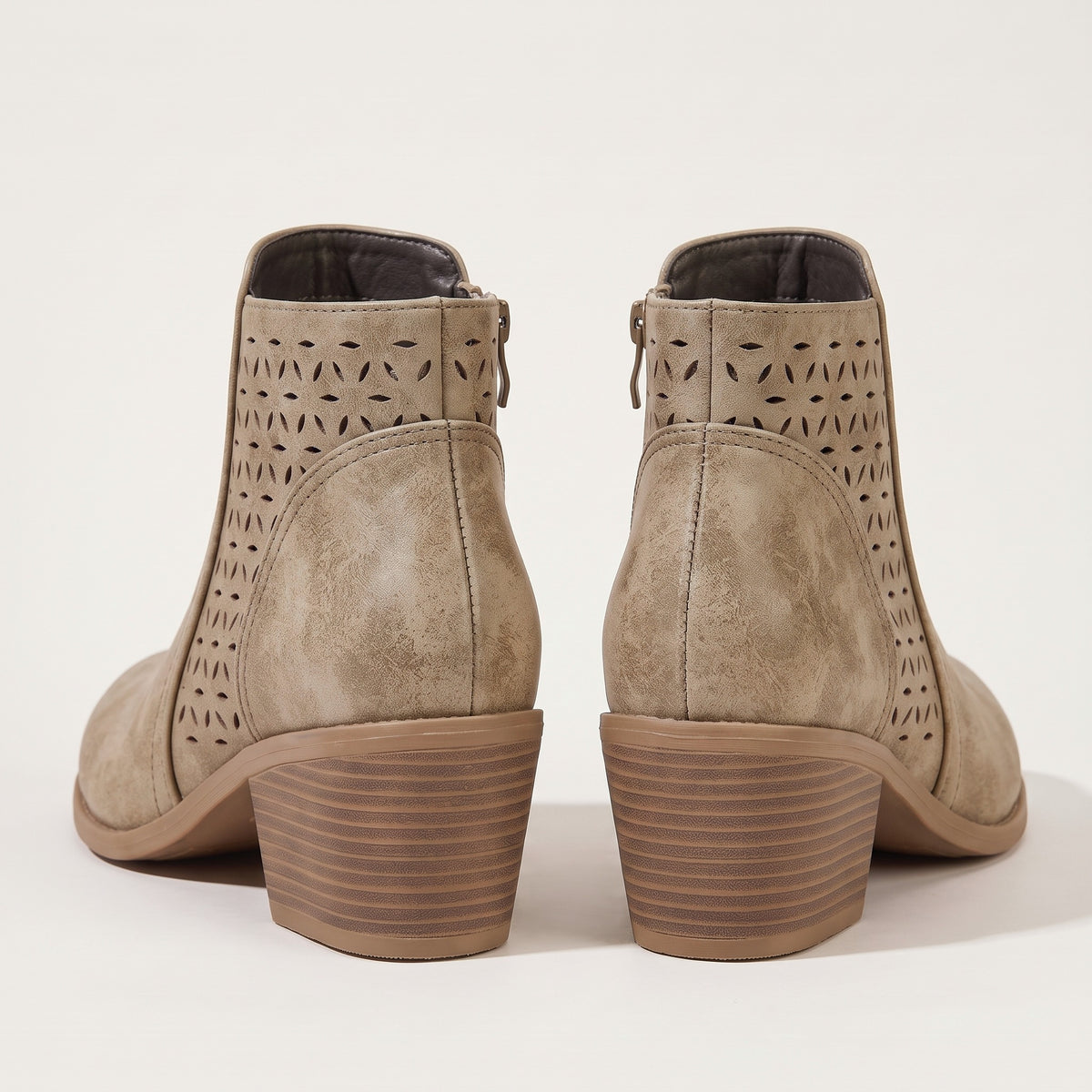 Women's cutout ankle boots in khaki, back view