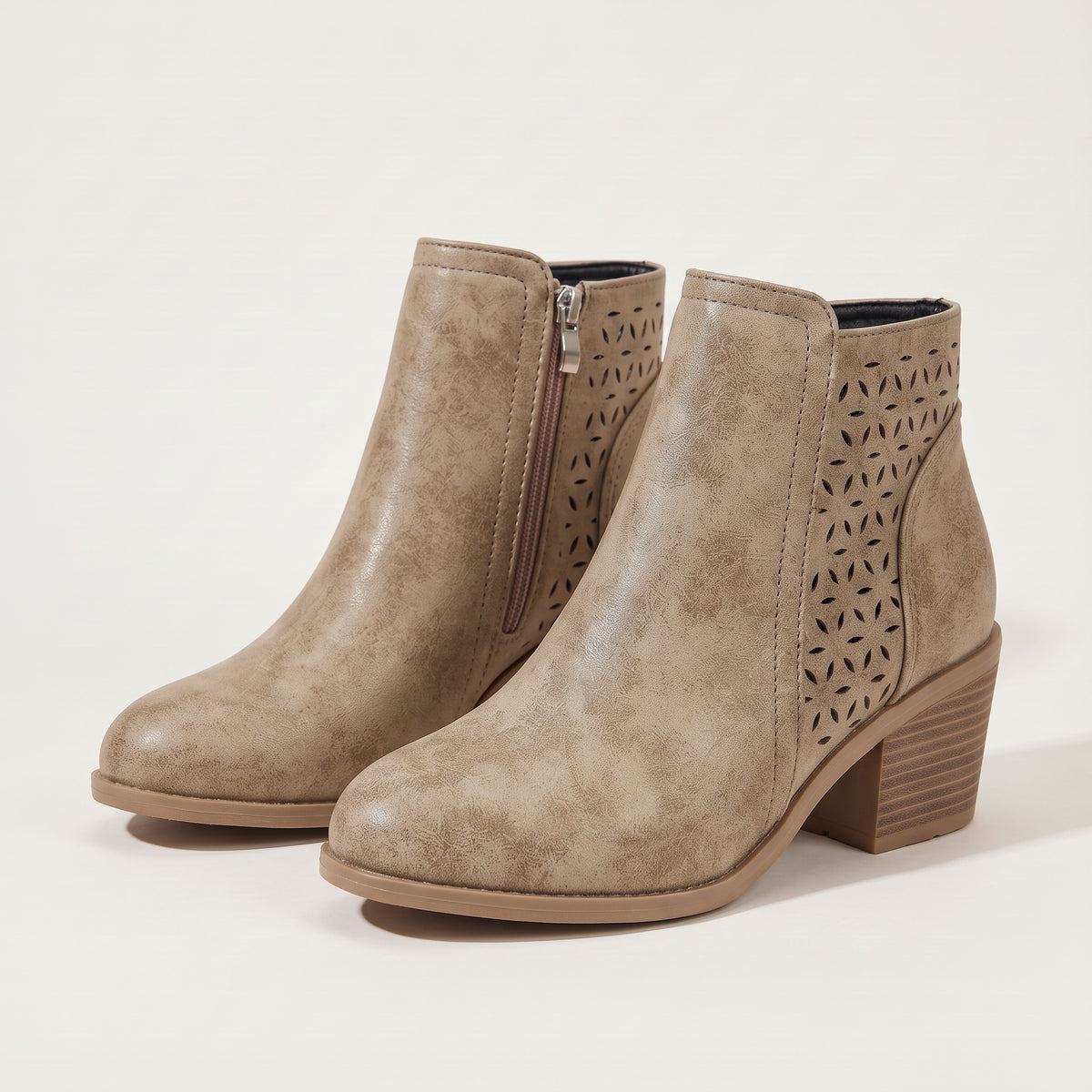 Women's cutout ankle boots in khaki, front view