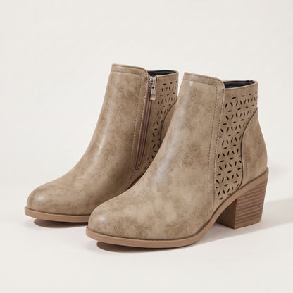Women's cutout ankle boots in khaki, front view