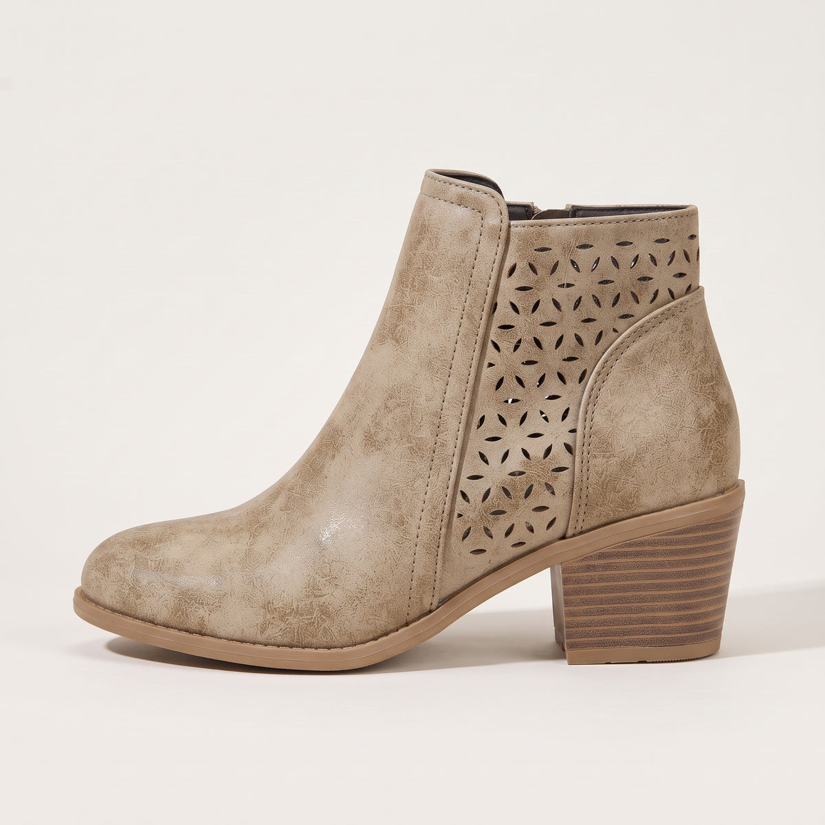 Women's cutout ankle boots in khaki, side view