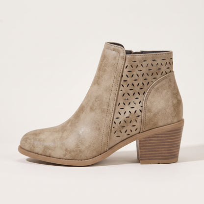 Women's cutout ankle boots in khaki, side view