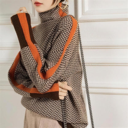 High-Neck Sweater with Contrasting Stripes | Women's Knitwear 1