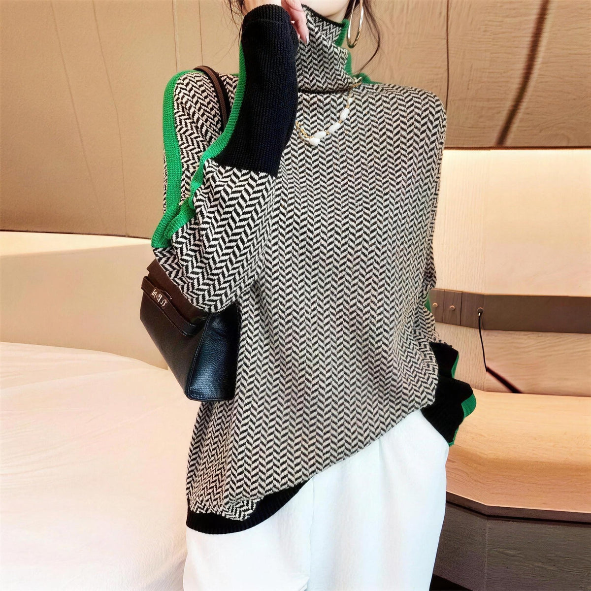 High-Neck Sweater with Contrasting Stripes | Women's Knitwear 4